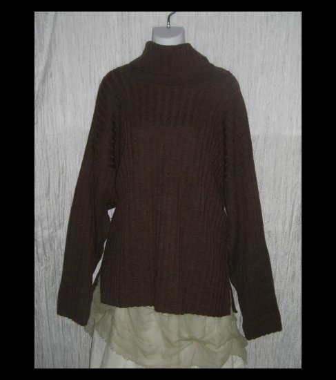 PERUVIAN TRADING Co. Brown Merino Wool Turtleneck Sweater Tunic Top OS