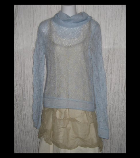 Kenzie Soft Blue Open Knit Mohair Turtleneck Sweater Tunic Top Small Petite SP