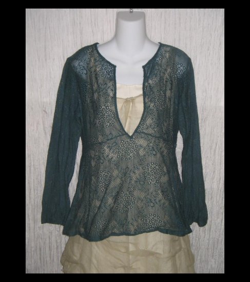 New York & Company Jewel Blue Lace Knit Tunic Top Shirt Large L