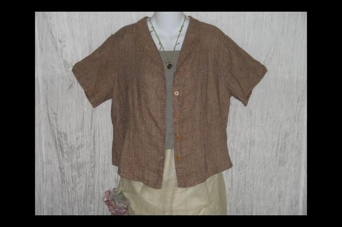 New FLAX Chocolate Tweed Shapely Linen Button Tunic Top Jeanne Engelhart Small S