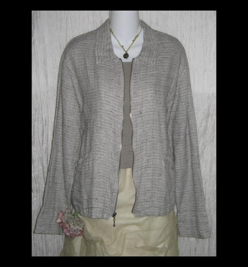 New FLAX Black & White Tweed Linen Zipped Tunic Top Jacket Jeanne Engelhart Small S