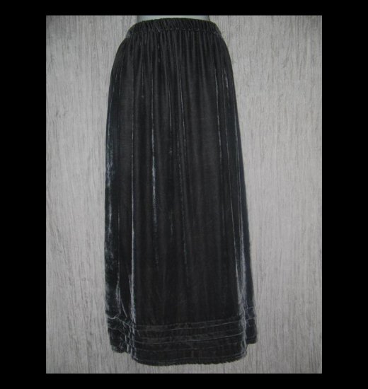KRISTA LARSON Long Full Gray Silk Velvet Pleated Hem Skirt One Size OS