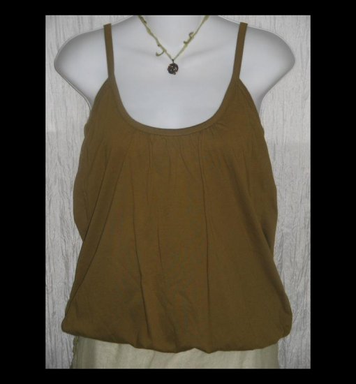 New City Unltd Soft Olive Green Cotton Knit Bubble Hem Lagenlook Tank Top Shell Shirt Medium M