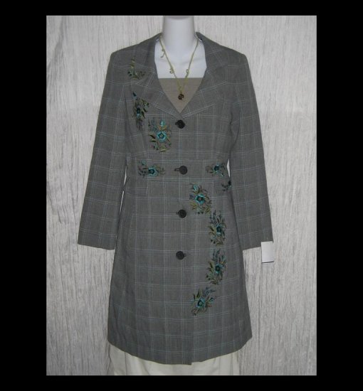 New New York & Company Long Embroidered Plaid Shapely Jacket Over Coat 4