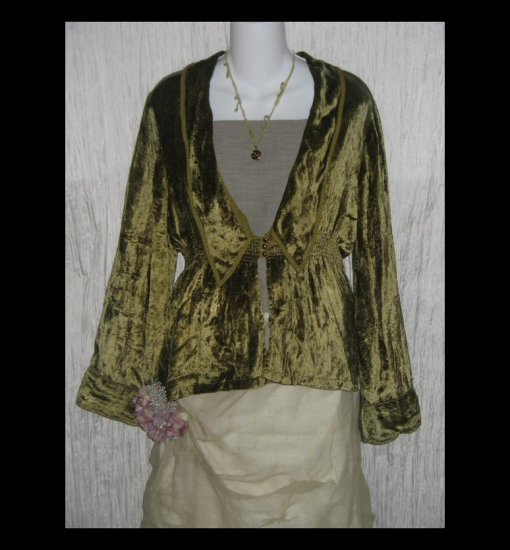 April Cornell Soft Draping Moss Green Velvet Lotus Jacket Medium M