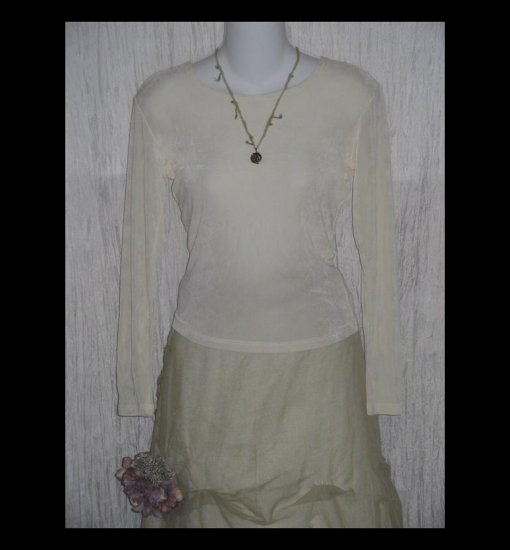 FLAX by Jeanne Engelhart Cream Slinky Tunic Top Shirt Small S