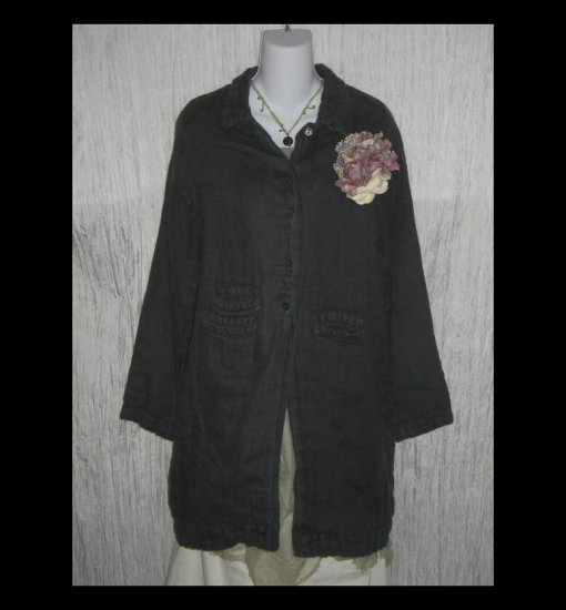 KRISTA LARSON Gray Linen Lagenlook Selvedge Coat Jacket One Size
