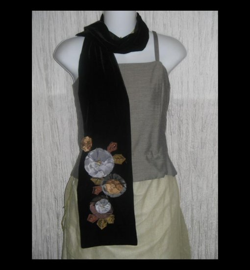 NEW ECHO Elegant Black Silk Velvet Floral Art to Wear Scarf