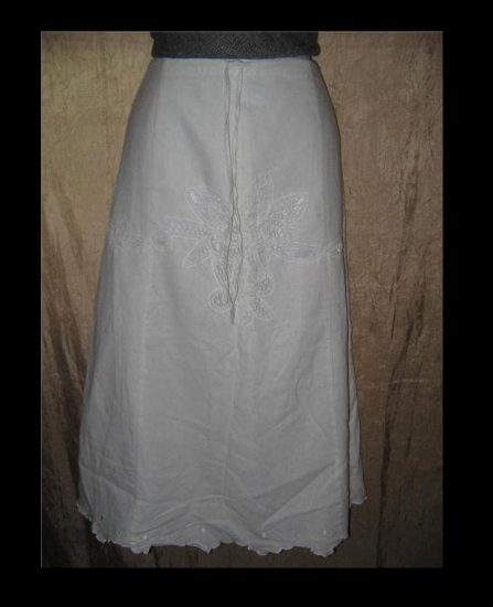 Richard Malcolm White Battenburg Lace Linen Drawstring Skirt Size 14