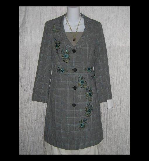 New New York & Company Long Embroidered Plaid Shapely Jacket Over Coat 2