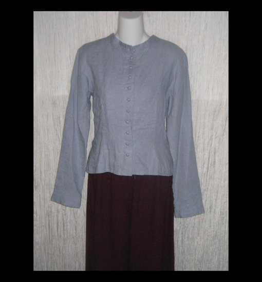 SOLITAIRE Blue Shapely Linen Button Shirt Top Large L