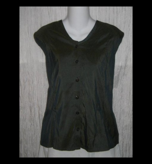 FLAX Shapely Blue Green Silk Shirt Top by Jeanne Engelhart 2 Generous 2G