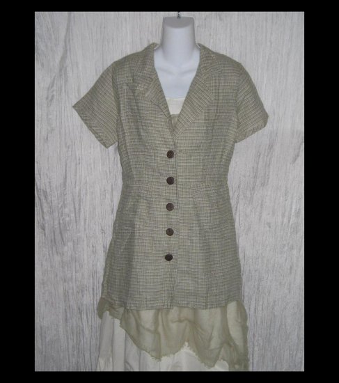New SOLITAIRE Shapely Sage Tweed Linen Tunic Top Jacket Shirt Engelhart FLAX Small S