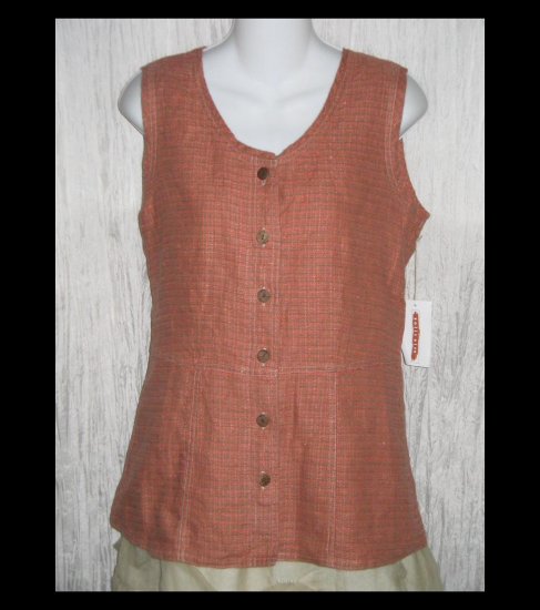 New SOLITAIRE Shapely Salmon Tweed Linen Tunic Top Shirt Engelhart FLAX Small S