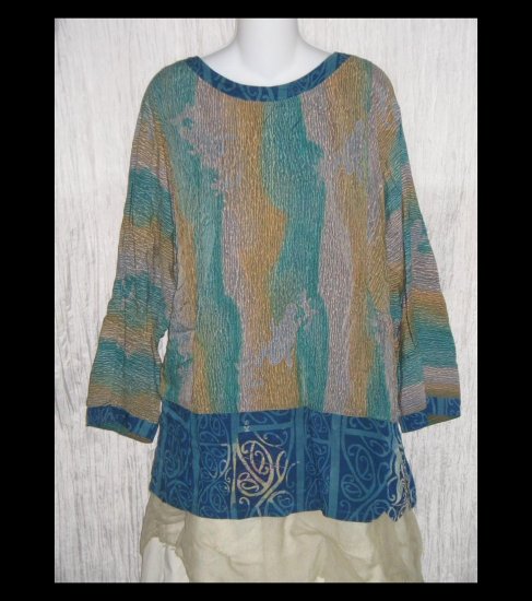KUSNADI Long Loose Blue Rayon Batik Tunic Top Shirt One Size