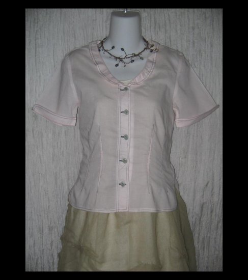 SOLITAIRE Shapely Pink Cotton Button Top Shirt Engelhart FLAX X-Small XS