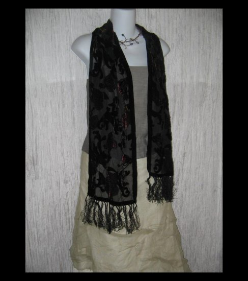 Elegant Finged Rich Floral Velvet Burnout Art to Wear Scarf