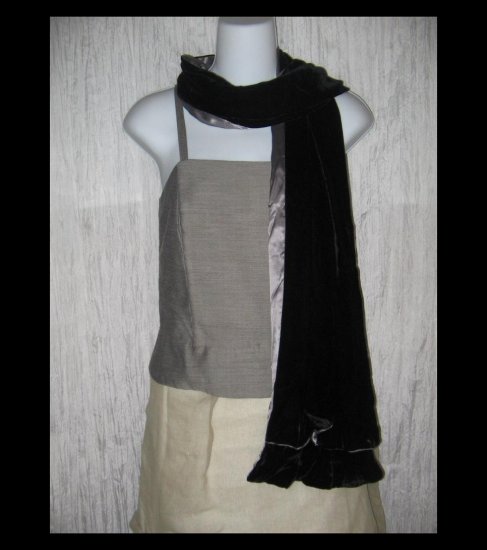 New Charter Club Elegant Black Silk Velvet Ruffled Art to Wear Scarf