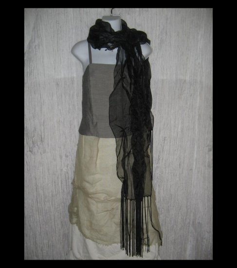 New Collection XIIX Gossamer Black Gathered Nylon Art to Wear Scarf