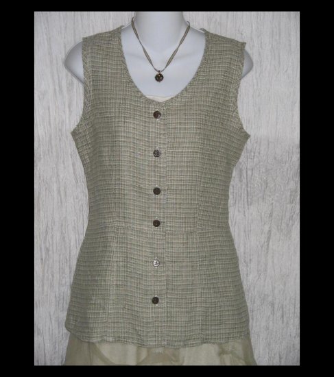 New SOLITAIRE Shapely Sage Tweed Linen Tunic Top Shirt Engelhart FLAX Medium M