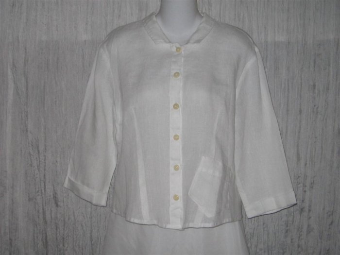 New FLAX Shapely White Linen Button Shirt Tunic Top Engelhart S