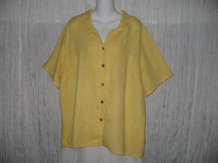 FLAX Yellow Linen Button Shirt Tunic Top Engelhart 2G