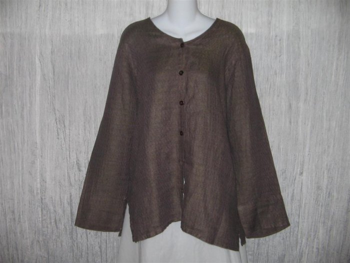New FLAX Chocolate Herringbone Long Linen Button Tunic Top Engelhart S