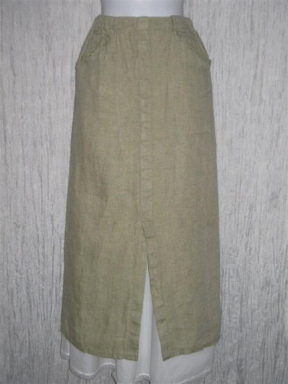 FLAX by Jeanne Engelhart Long Green Linen Pocket Skirt Small S