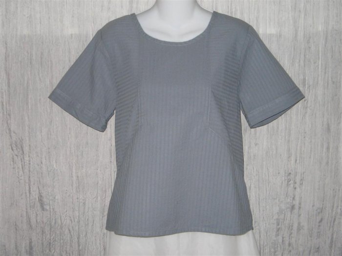 New FLAX Blue Gray Textured Cotton Pullover Tunic Top Shirt Engelhart Small S