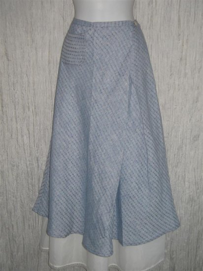 New Solitaire Shapely Blue Linen Lagenlook Wrap Front Skirt S