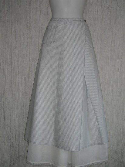 New Solitaire Shapely Blue Striped Lagenlook Wrap Front Skirt XL