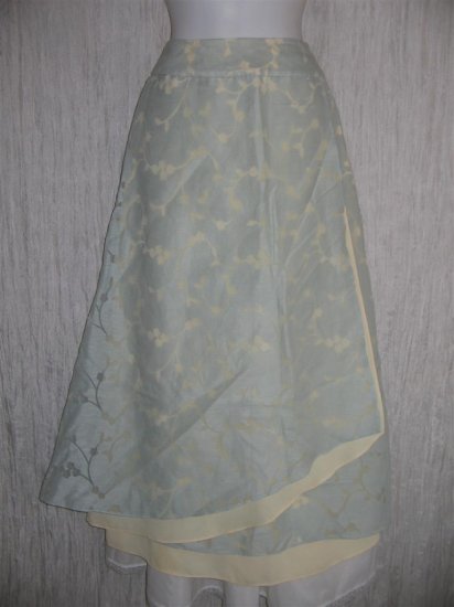 J. Jill Long Soft Blue Layered LINEN Floral Lace Skirt 6