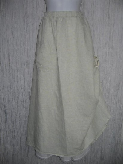 New FLAX Long & Full LINEN Ruched Skirt Jeanne Engelhart Large L