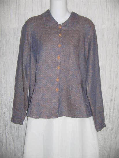 FLAX Purple Textured Fitted LINEN Button Shirt Top Jeanne Engelhart P
