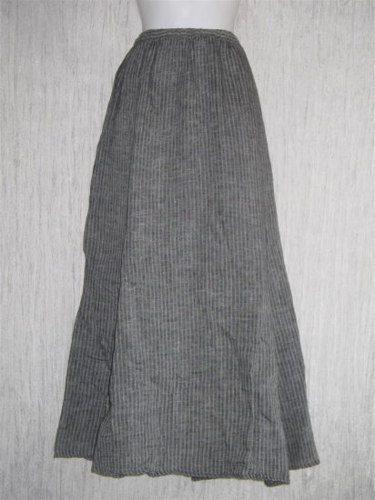 Flax by Jeanne Engelhart Black Waves Linen A-Line Long & Full Striped Skirt 3G