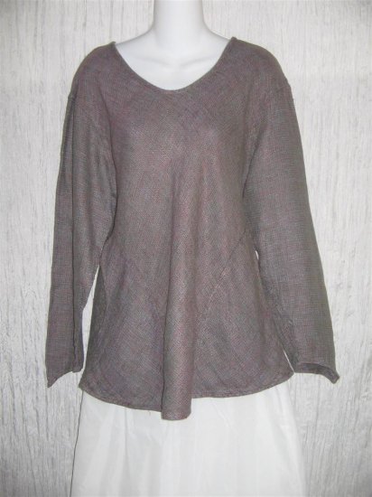 FLAX by Jeanne Engelhart De Soleil 1999 Raspberry Thermal Linen Bias Blouse Shirt Tunic Top Medium M