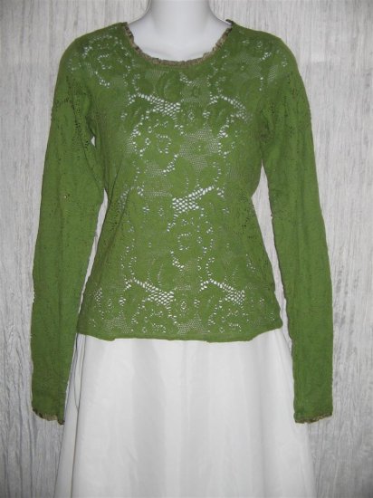 New NEESH by D.A.R. Lacey Green Ribbon Trim Shirt Top Medium M