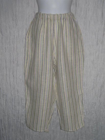 FLAX by Jeanne Engelhart Striped LINEN Capri Pants Small