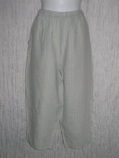 FLAX by Jeanne Engelhart Blue Grid LINEN Capri Pants Small