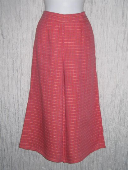 FLAX Berry Grid Shapely Linen Floods Pants Jeanne Engelhart Small S