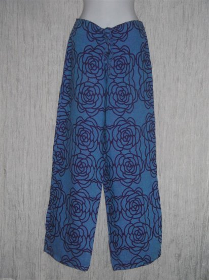 FLAX Dreamy Blue Floral Long Loose Linen Pants Engelhart Small S