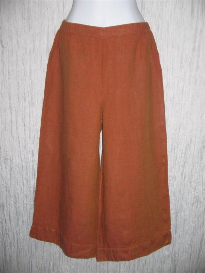 New FLAX Burnt Orange Linen Floods Pants Jeanne Engelhart Small S