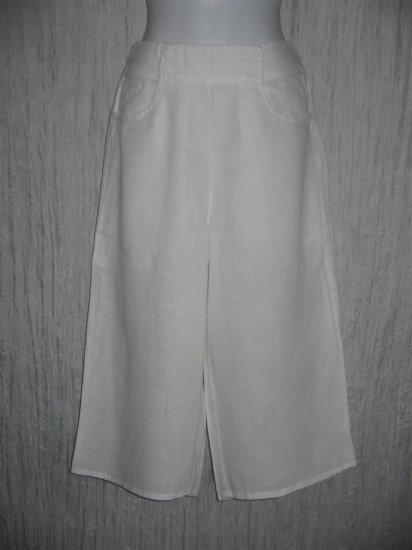 New FLAX Cropped White Linen Sailor Floods Pants Jeanne Engelhart Small S