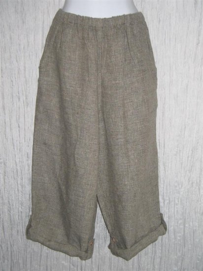 FLAX by Jeanne Engelhart Gray Linen Button Tab Floods Pants Trousers Medium M