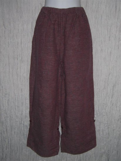 FLAX by Jeanne Engelhart Berry Linen Button Tab Floods Pants Trousers Medium M