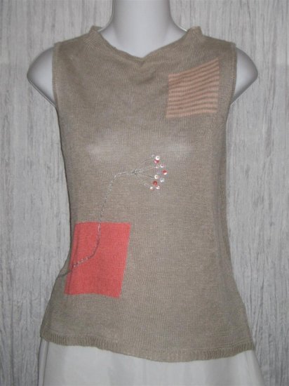 wildroot Delicate Floral Linen Ramie Knit Pullover Tank Top Large L