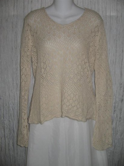 Apostrophe Ecru Ramie Cotton Lace Knit Tunic Top Sweater Large L
