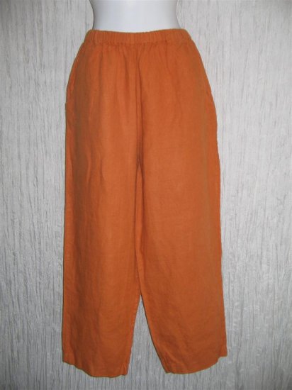 FLAX Long Orange Linen Pants Jeanne Engelhart Medium M