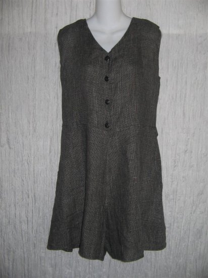 Jeanne Engelhart FLAX Black Grid Linen Shorts Shirt Romper Outfit Medium M
