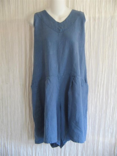 Jeanne Engelhart FLAX by Angelheart Blue Linen Shorts Shirt Romper Outfit Large L